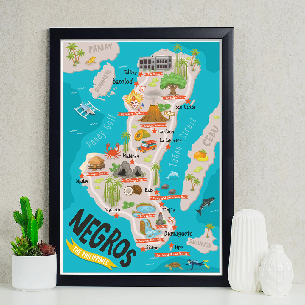 Negros Island Region Illustrated Map Poster